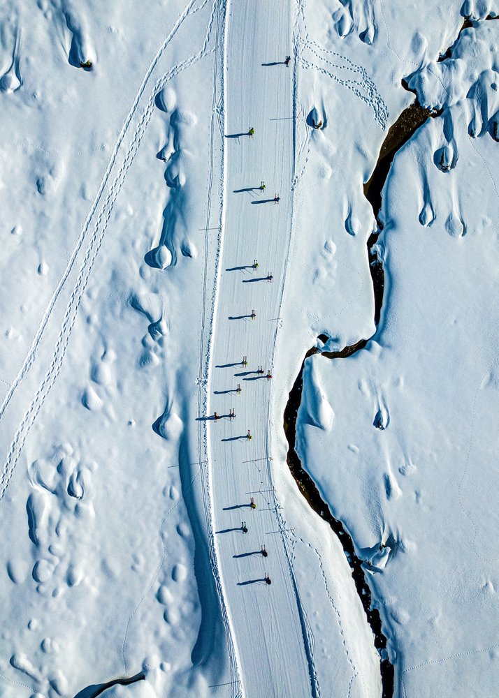 Winter Skiers Aerial View
