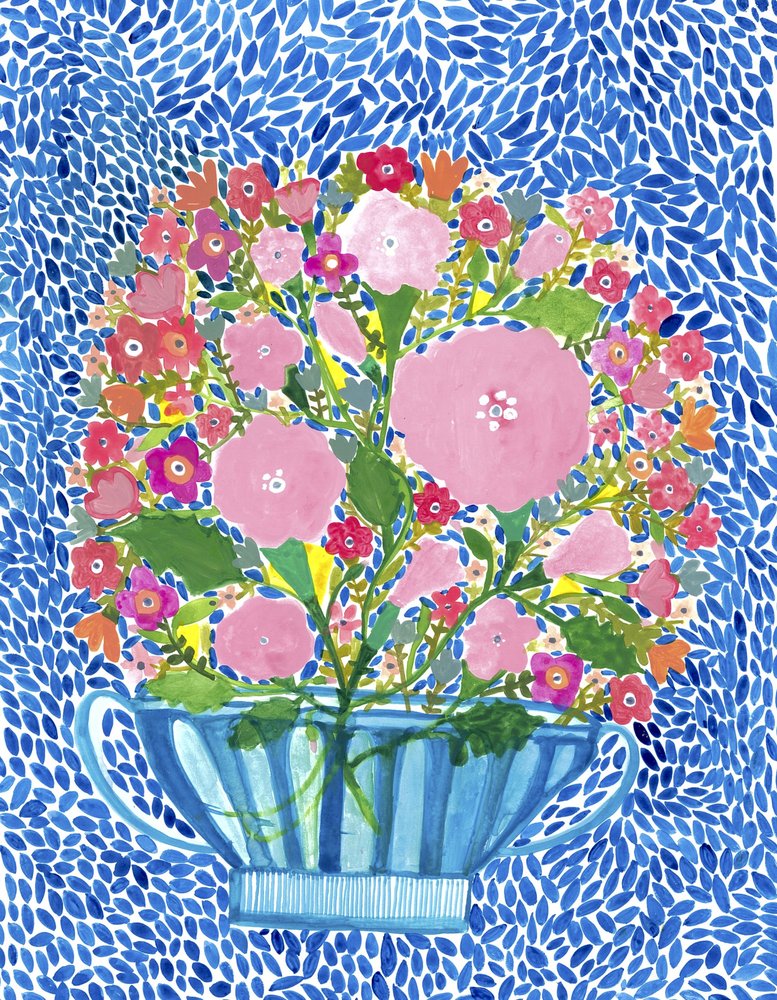 Roses in a Blue Cut Glass Vase