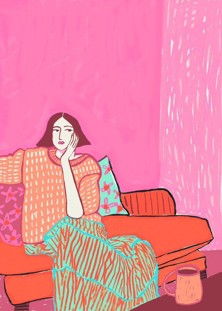 Thoughtful Woman Pink Room