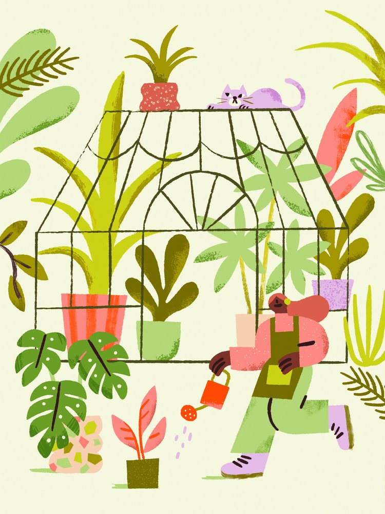 Greenhouse Cat and Gardener