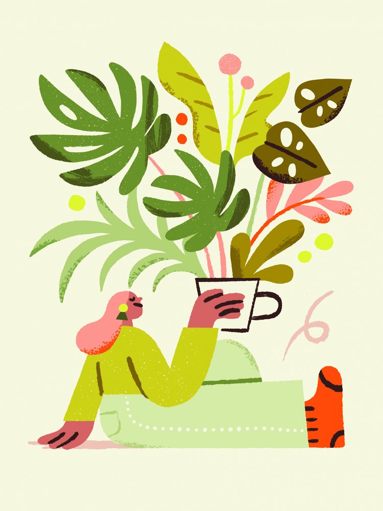 Woman and Tropical Plants