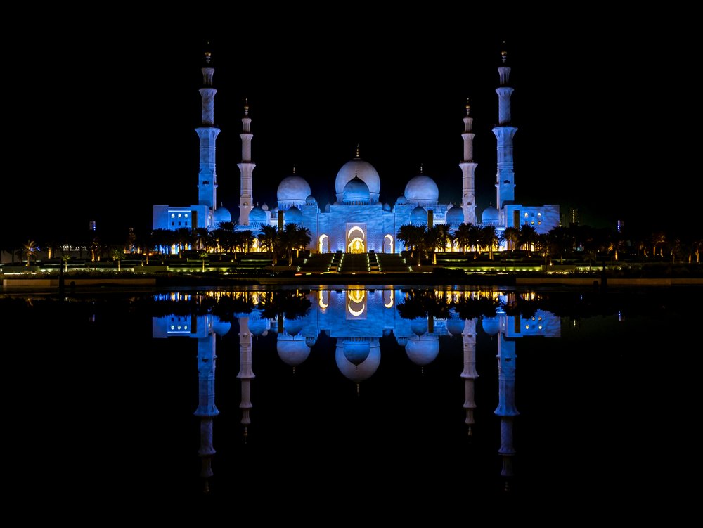 Illuminated Mosque Reflection