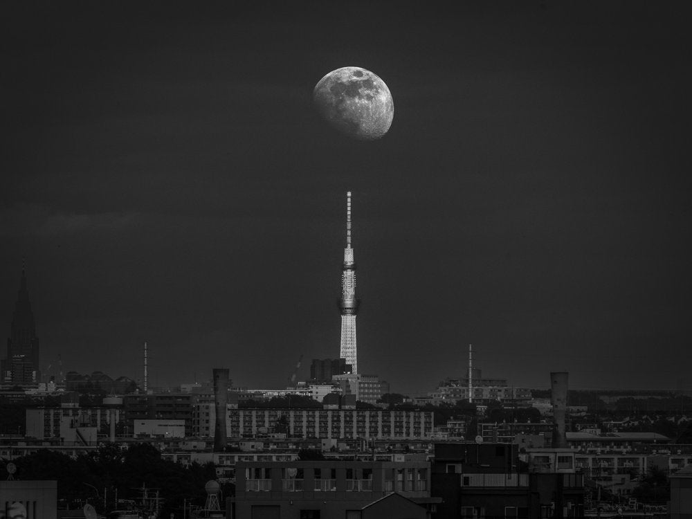 Moon Over City Tower