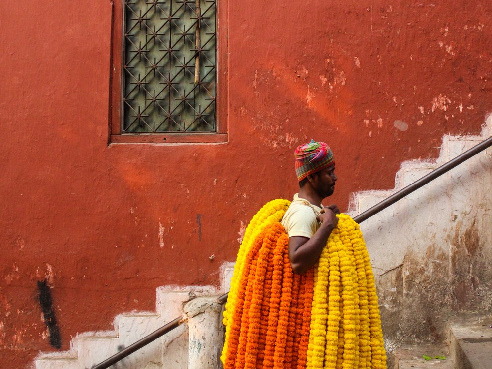 Man with Marigold Garlands