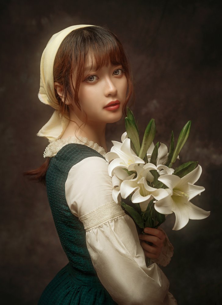 Classical Woman With Lilies