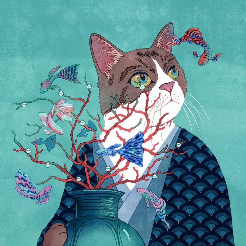 Kimono Cat and Coral Fish