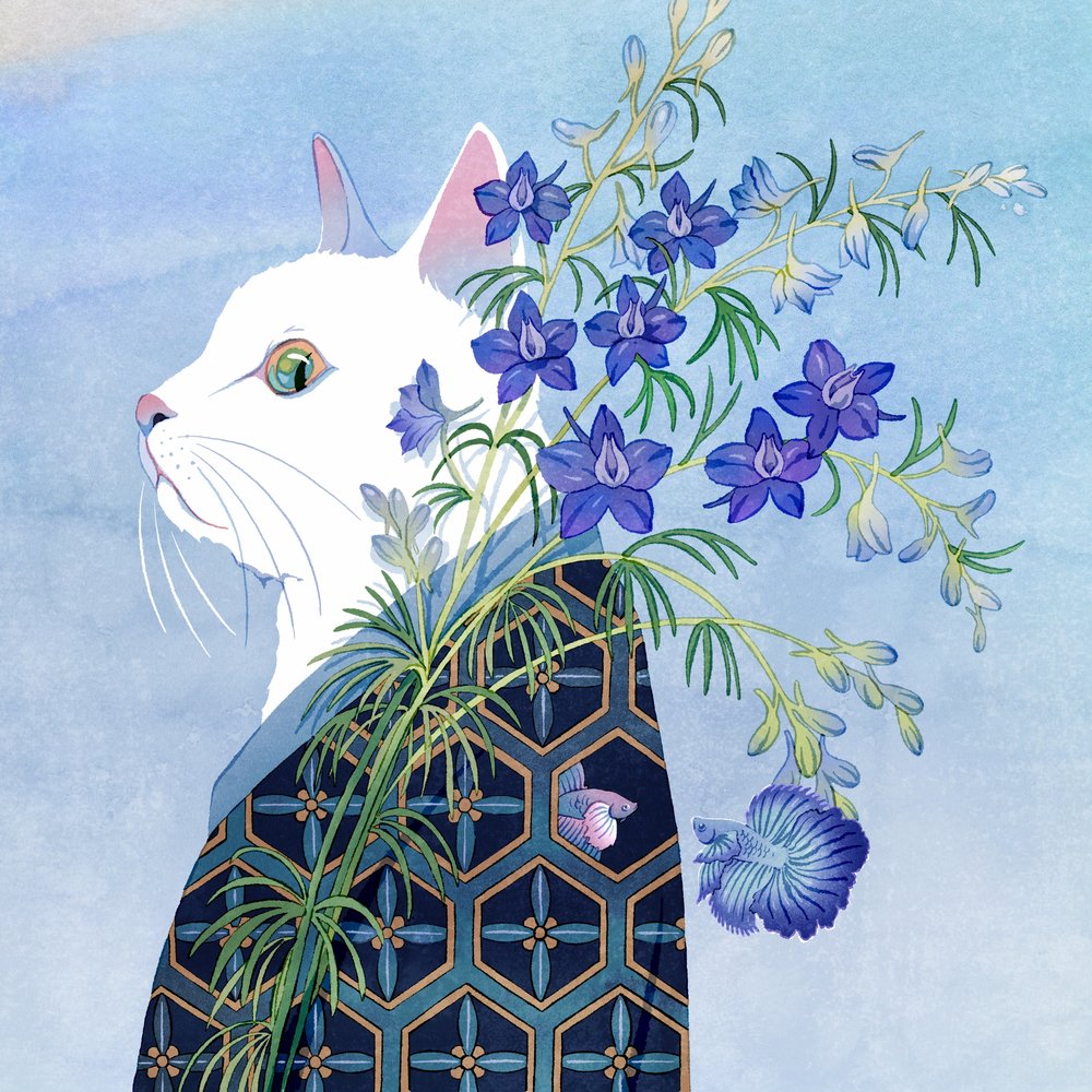 Japanese Floral Cat
