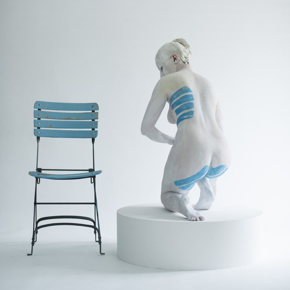 Blue Stripes Kneeling Figure
