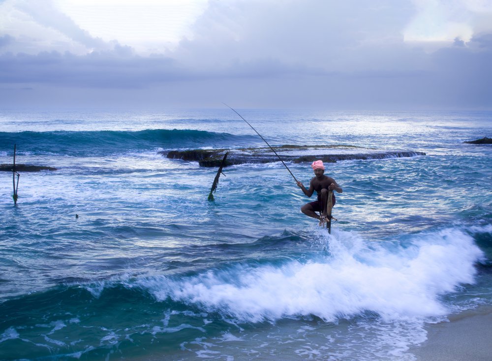 Stilt Fisherman Ocean Waves