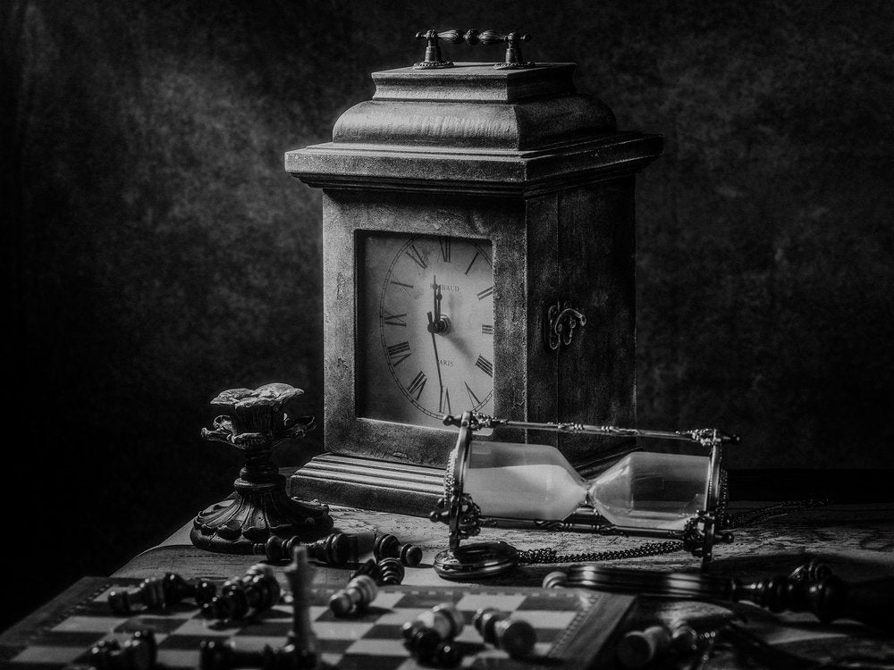 Antique Clock Hourglass Chess