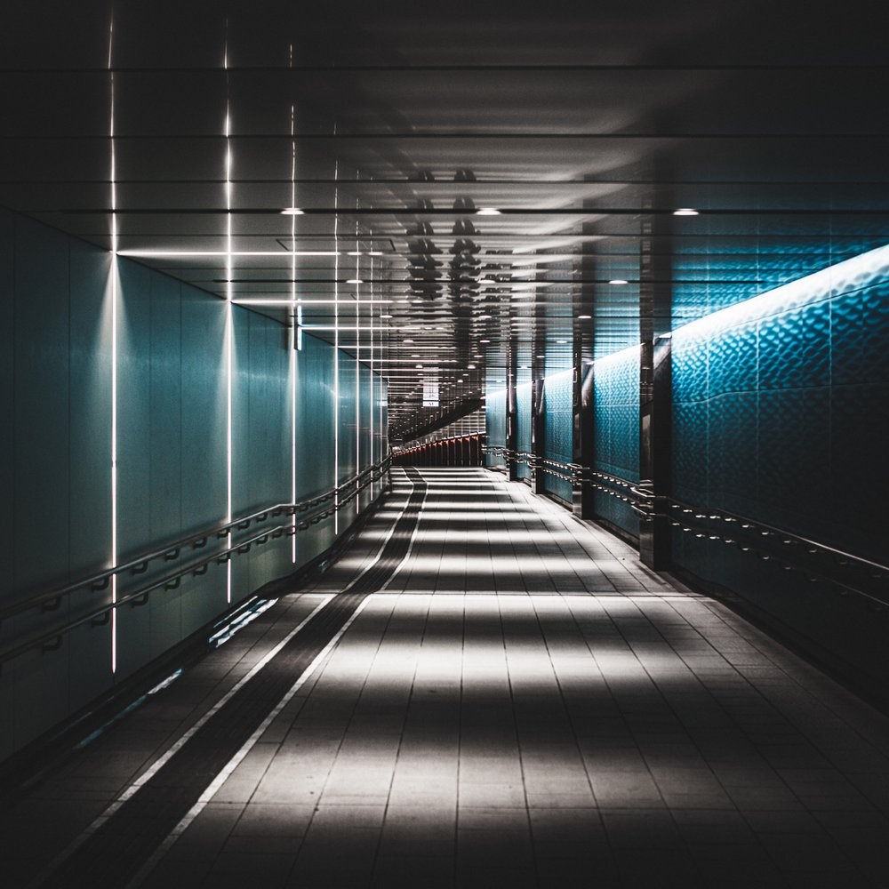 Long Blue Lit Corridor