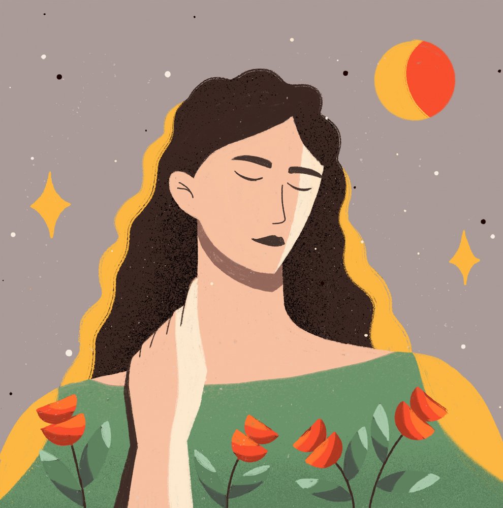 Serene Woman Cosmic Night