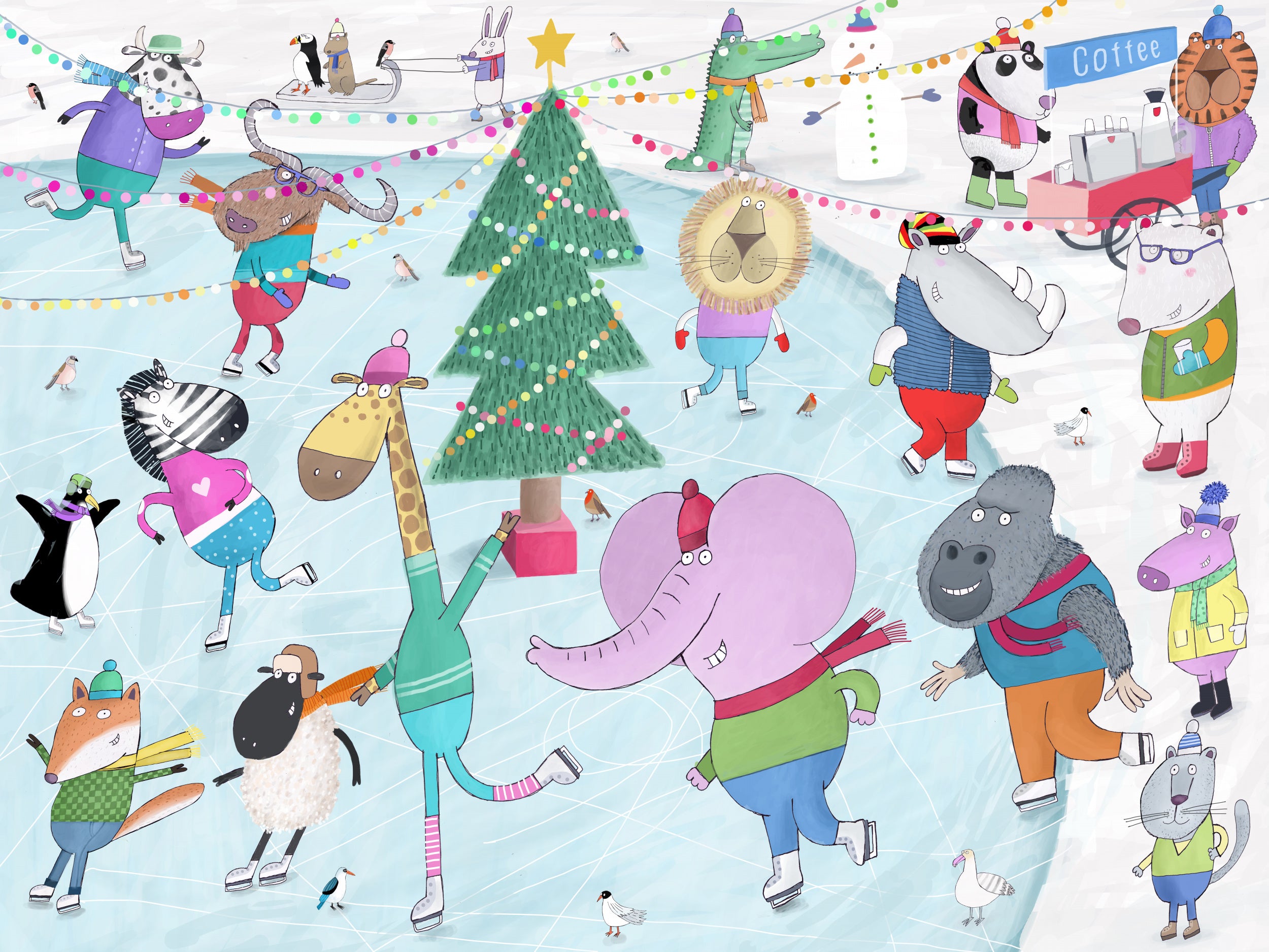 Jungle Animals Christmas Ice Skating Fun