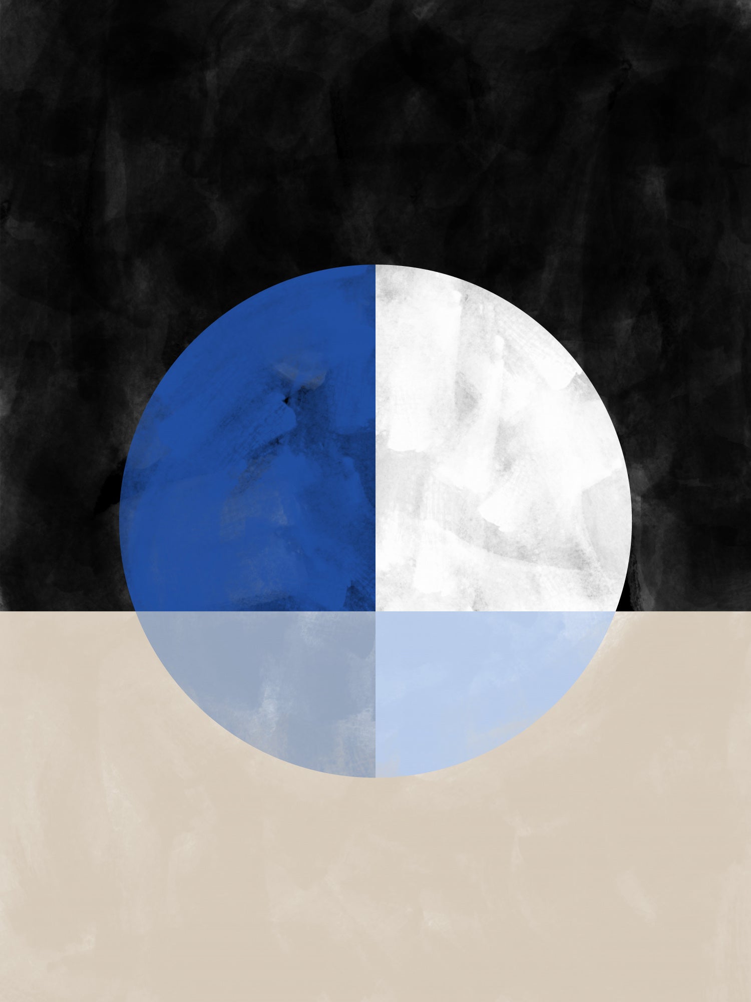 Isected Circle with Blue and White Quadrants
