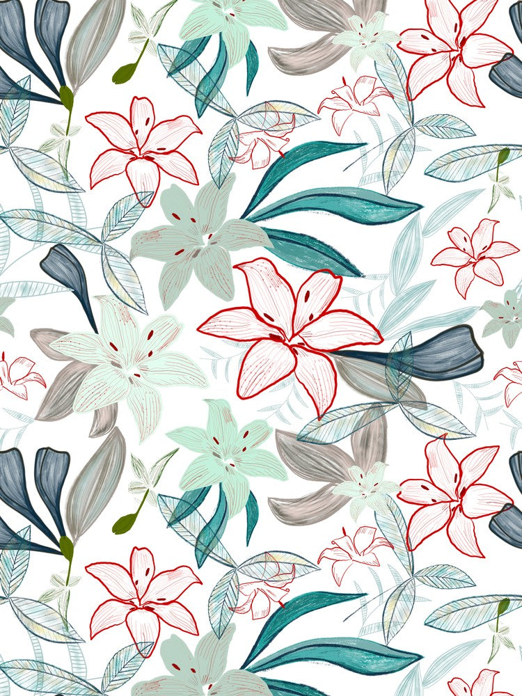 Jungle Warrior Exotic Lily Hand Painted Artistic Pattern White Background