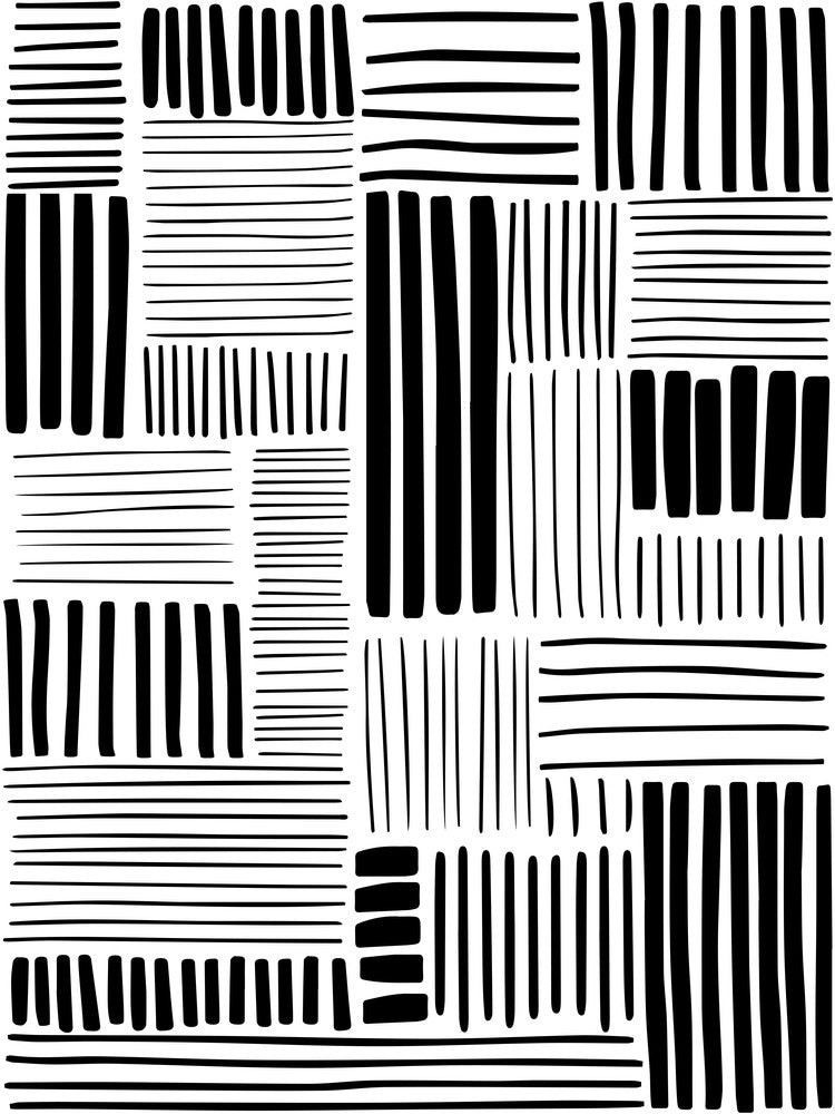 Impression à Motif Linéaire Minimaliste Noir et Blanc