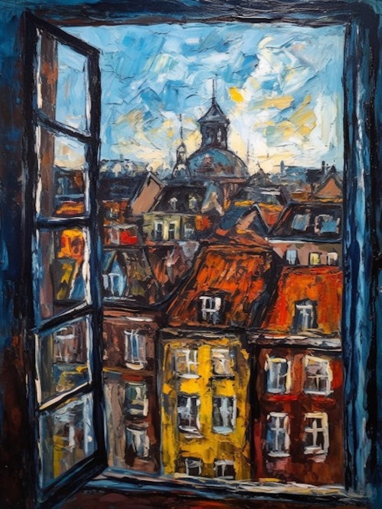 Window View Of Copenhagen Denmark In The Style Of Expressionism 2