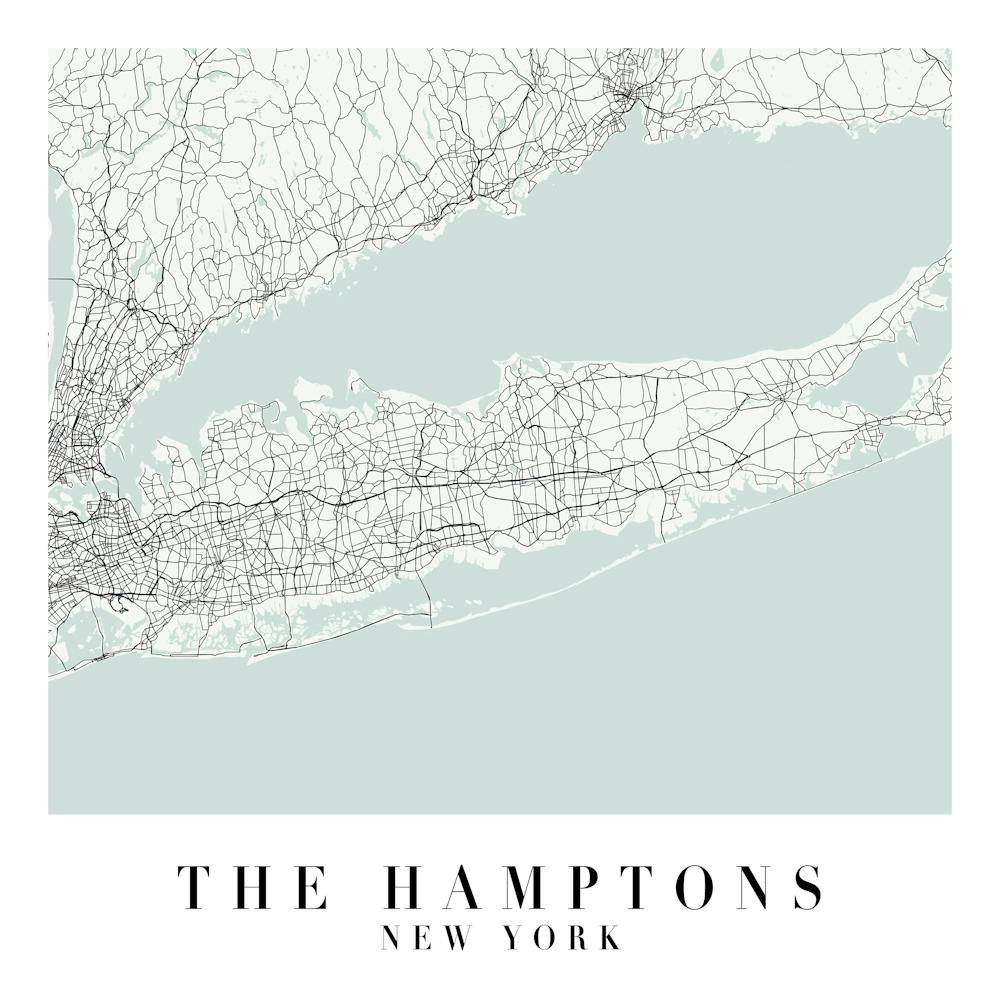 The Hamptons New York Street Map Minimal Color Square