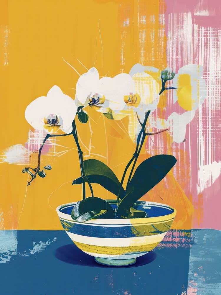 Orchid Flowers On A Table   Contemporary Illustration 1