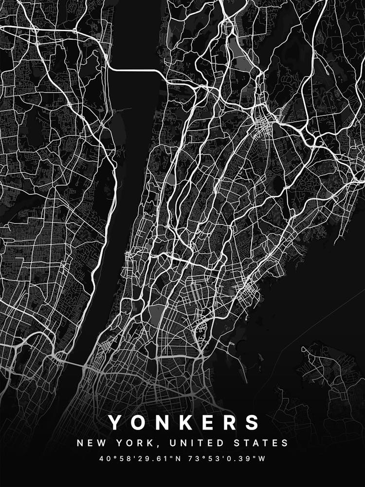Yonkers New York Usa Black Map