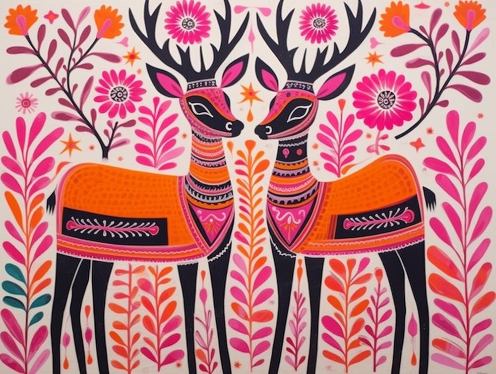 Hirsch 1 Folk-Stil Tierillustration