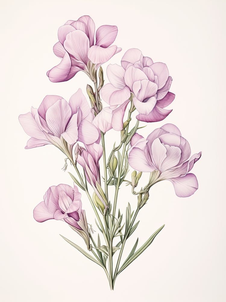 Freesias Flower Vintage Botanical 2