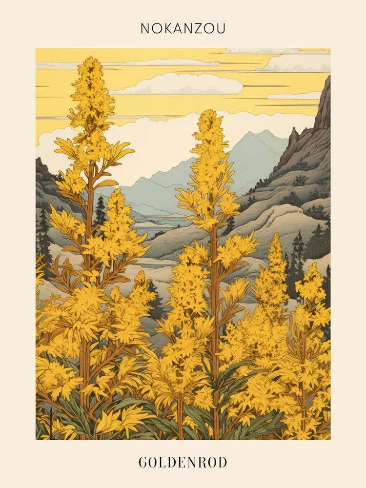 Nokanzou Goldenrod 2 Japanese Botanical Illustration Poster