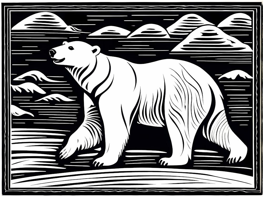 Polar Bear Linocut Black And White art, animal art, 147