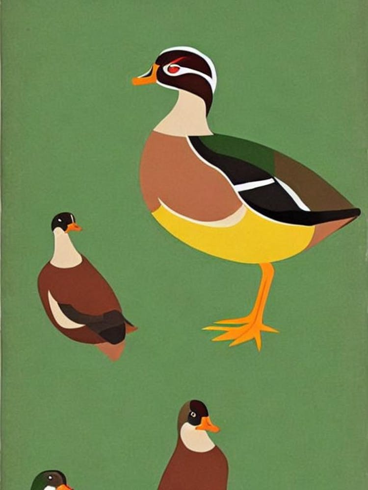 Wood Duck Midcentury Illustration Bird