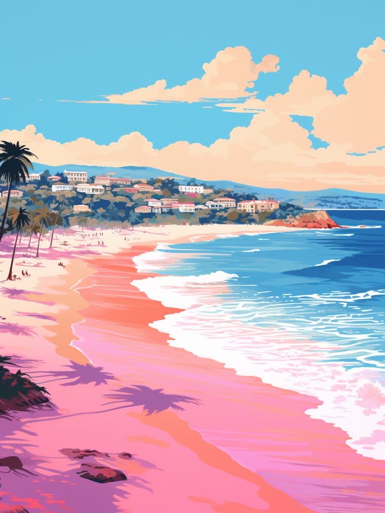 An Illustration In Pink Tones Of  Grand Anse Beach Grenada 2