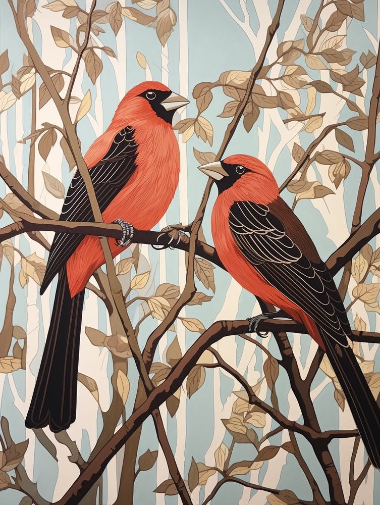 Art Nouveau Birds Poster Cardinal 4