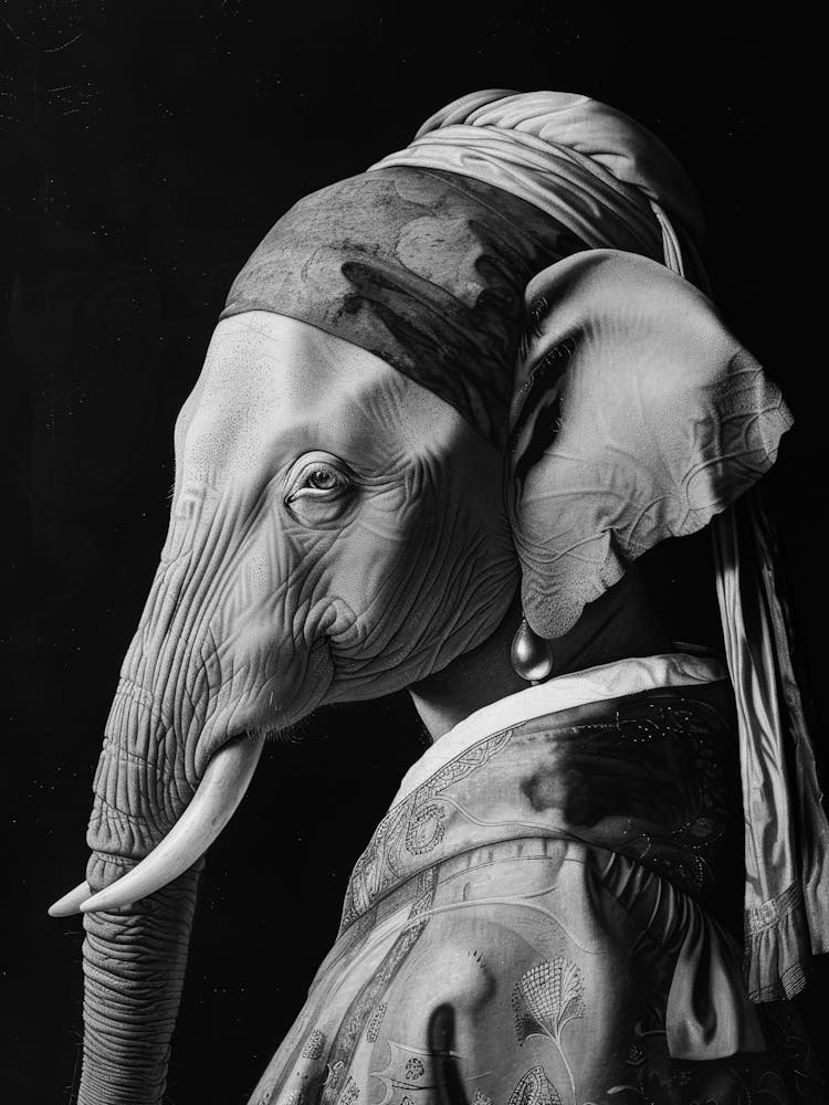 Éléphant à la boucle d'oreille de perle