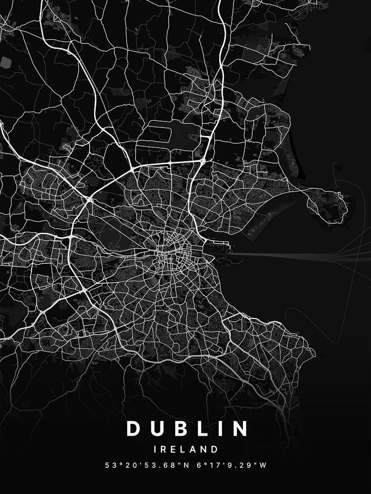 Dublin Ireland Black Map