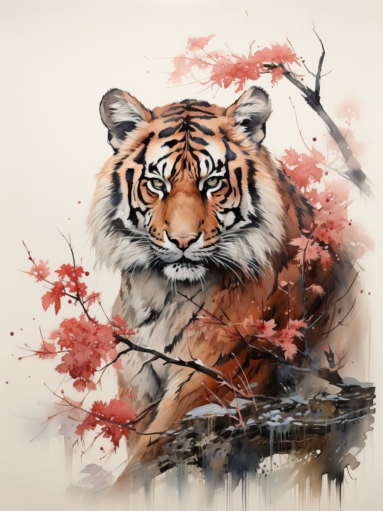 Tiger, Japanische Pinselmalerei, Ukiyo E, Minimal 4