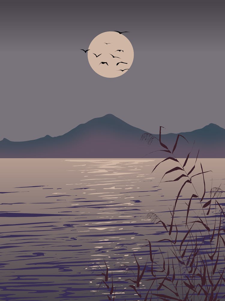 Full Moon Over Lake