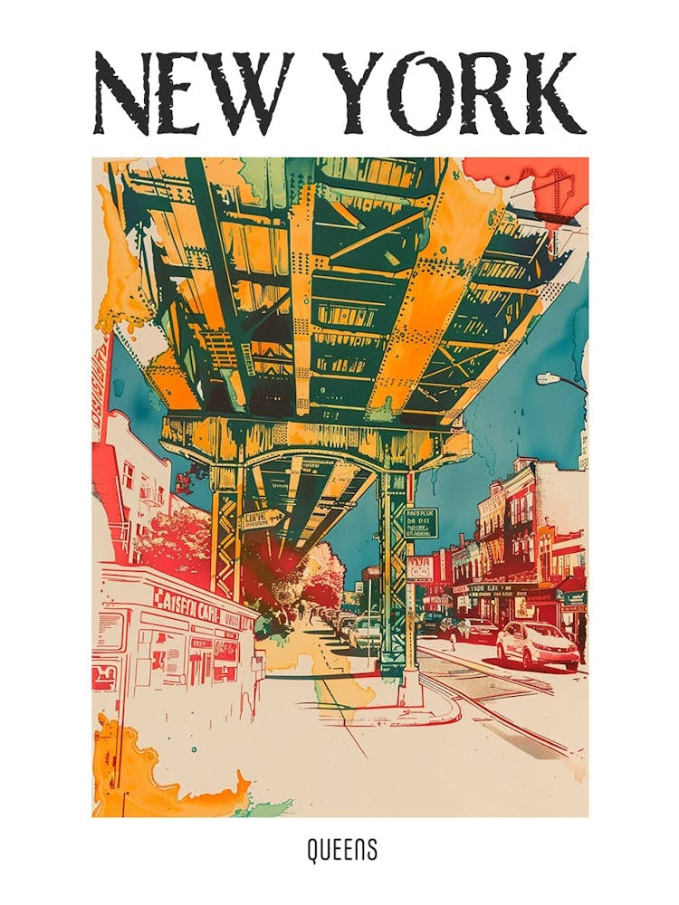 Queens New York Colourful Silkscreen Illustration 2 Poster
