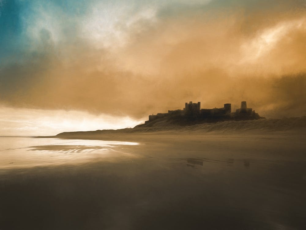 Bamburgh Beach Castle Silhouette