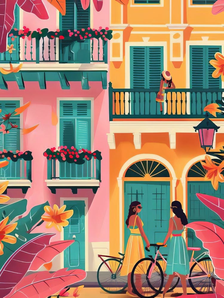 Cartagena Print Colombia Illustration Cartagena Travel Poster Cartagena Painting Floral Print Nostalgia Print(2)