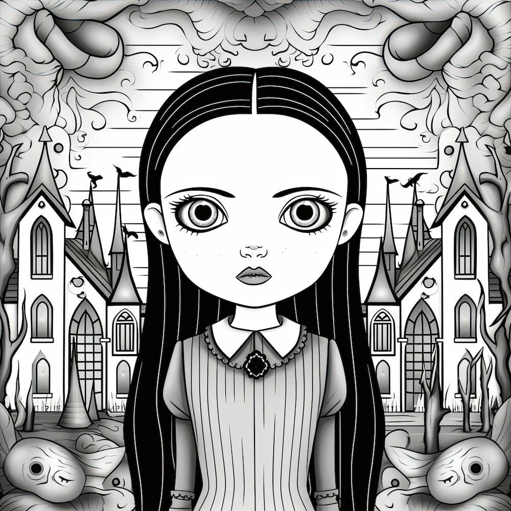 Wednesday Addams Line Art Cartoon Illustration 4 Fan Art