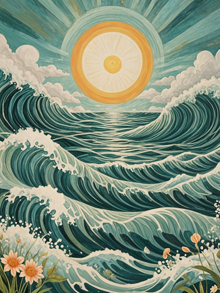 Sunrise Over The Teal Ocean