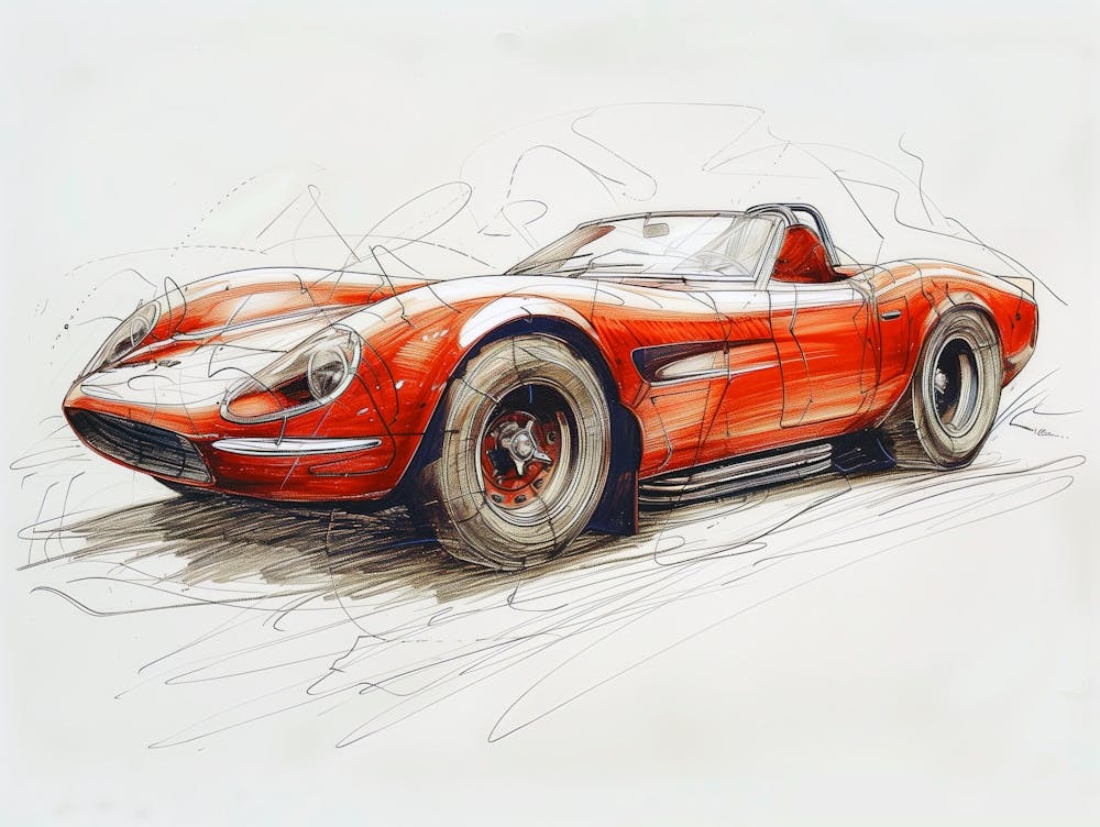 Drawing Of A Red Sports Car