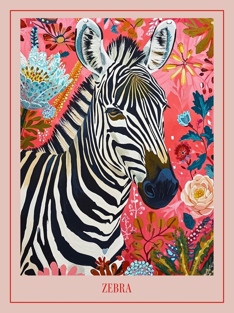 Floral Animal Painting Zebra 2 Poster