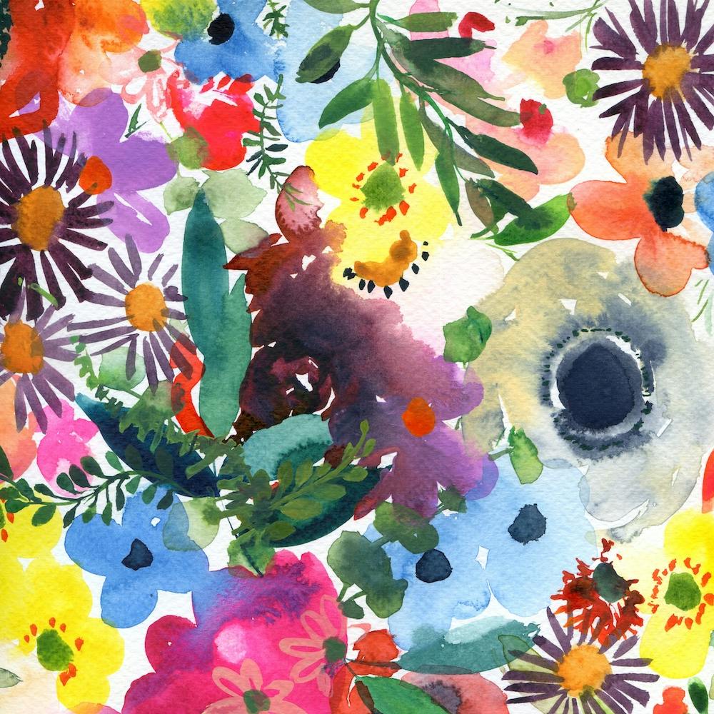 Watercolor Flowers with Turquoise 2