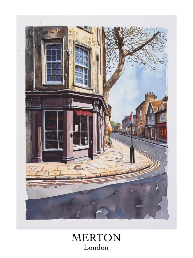 Merton London Borough   Street Watercolour 4 Poster