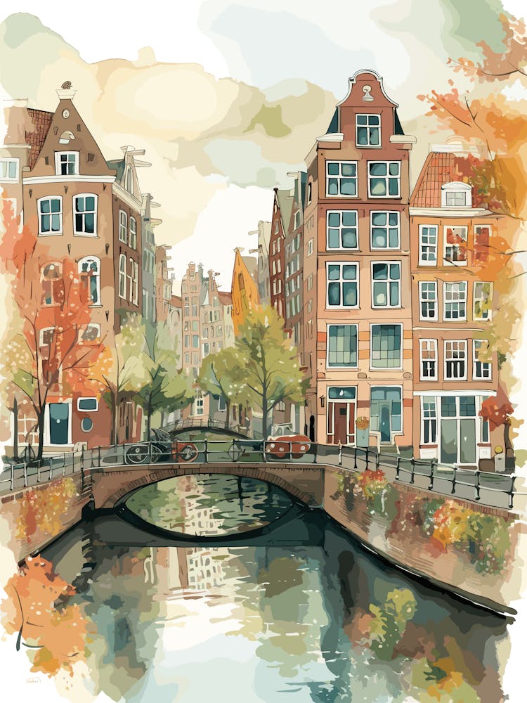 Canal Belt Amsterdam Neighborhood, Watercolour 4