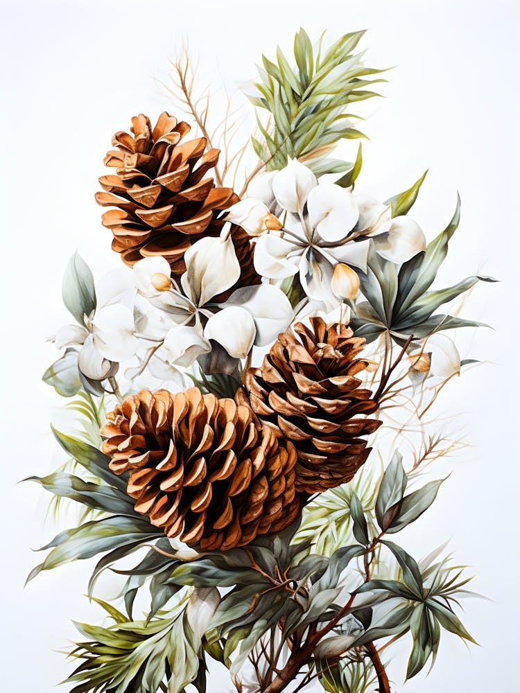 Rustic Floral Botanical – Vintage Autumn Flowers & Pinecones