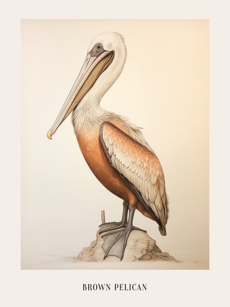 Vintage Bird Drawing Brown Pelican 3 Poster
