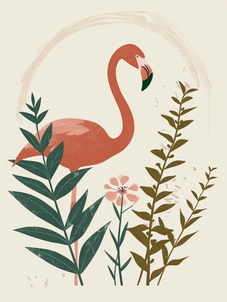 Jamess Flamingo And Oleander Minimalist Illustration 1
