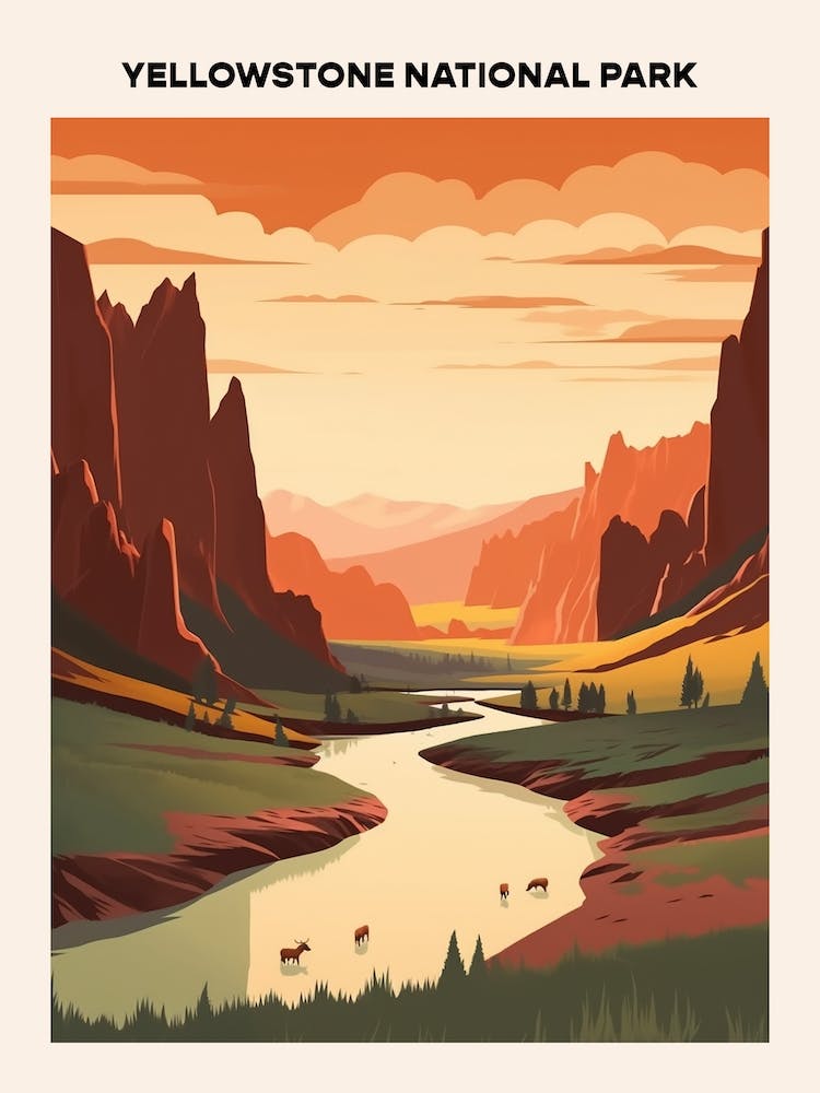 Yellowstone National Park Midcentury Travel Poster