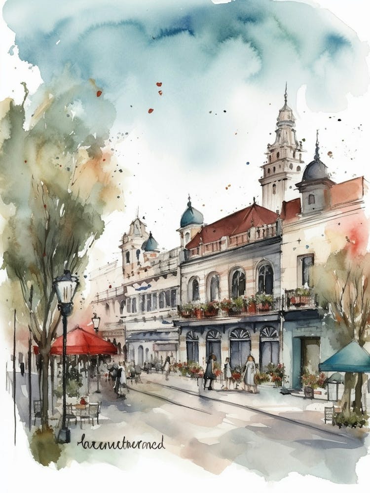 Mendoza City Center Mendoza Neighborhood, Watercolour 1